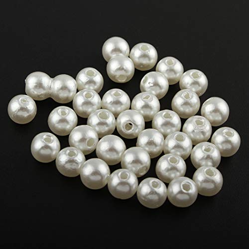 50 Wachsperlen 8mm Kunststoff Acryl Perlen Tischdeko Hochzeit Rund Drahtsterne Streudeko Perlmutt Perlensterne Basteln Wachs-Perlen (Zuchtperle Weiss) von Perlin