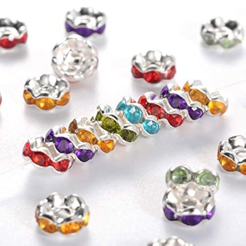 50stk Crystal Strass Rondelle Bunt Spacer Perlen, 6mm Wellig Zwischenperlen Metallperle, Kristallperlen, Gemischte Farbe, A Qualität Strassperlen, Strasssteine für die Schmuckherstellung von Perlin