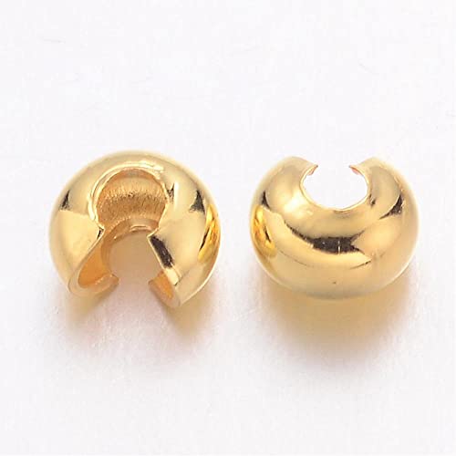 50stk Kaschierperlen Rund Messing Metall Gold 5mm 4mm 3mm Quetschperlen Crimpschutz Crimp-Endperlen-Abdeckungen für die Schmuckherstellung Cover Beads (3mm) von Perlin