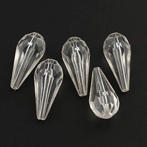 50stk Kunststoffperlen Luxus Crystal Klar Acrylperlen 35mm x 11mm Tropfen Plastik Perlen Facettiert Perle zum Auffädeln für Deko Basteln Schmuck D130 von Perlin