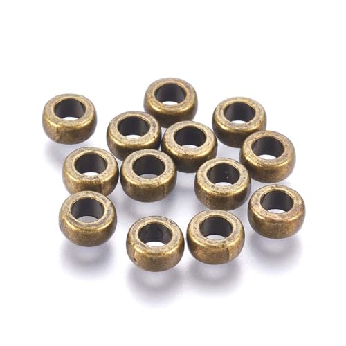 50stk Metallperlen Set Tibetischen Zwischenperlen Spacer Rondelle Ring Großlochperlen mit 3mm Loch Bronze Schmuckzubehör Bead Charms, Bastelperlen zum Auffädeln von Perlin