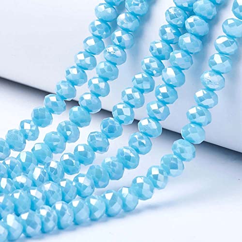 65 Stück Tschechische Böhmische Kristallperlen 8x6mm Tschechische Perlen CZ Glasschliffperlen Facettierte Rondelle (Opak Aqua Blau AB) von Perlin
