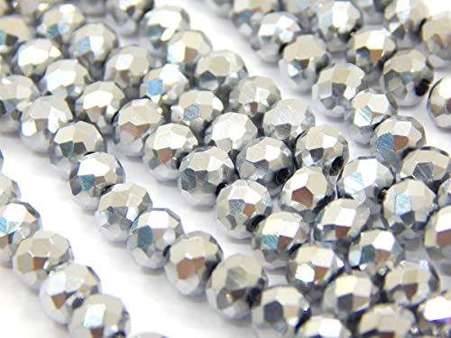 65 Stück Tschechische Böhmische Kristallperlen 8x6mm Tschechische Perlen CZ Glasschliffperlen Facettierte Rondelle (Silber Metallic) von Perlin