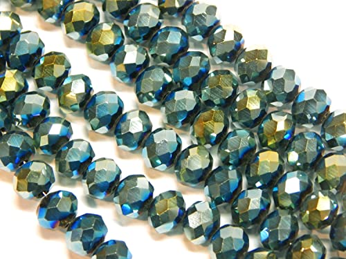 65 Stück Tschechische Böhmische Kristallperlen 8x6mm Tschechische Perlen CZ Glasschliffperlen Facettierte Rondelle Kügelchen Glasperlen (Metallic Grün Blau) von Perlin