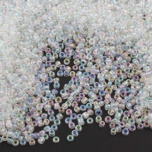 6500 Stück Glas Rocailles Perlen 2mm Transparent Rainbow Farbe Set, 11/0, Pony Perlen, Klar Mini Rund Perlen, Seed Beads (Crystal AB) von Perlin