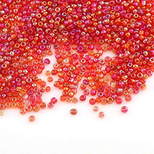 6500 Stück Glas Rocailles Perlen 2mm Transparent Rainbow Farbe Set, 11/0, Pony Perlen, Klar Mini Rund Perlen, Seed Beads (Rot Ab) von Perlin