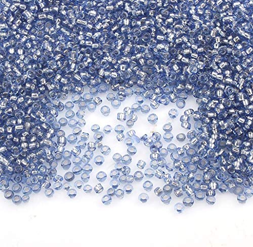 6500 Stücke Glas Rocailles Perlen 2mm Silbereinzug, Silber Gefüttert, 11/0, Pony Perlen, Silber ausgekleidet, Silver Lined Seed Beads, (Sapphire Blau) von Perlin