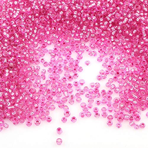 6500 Stücke Glas Rocailles Perlen 2mm Silbereinzug, Silber Gefüttert, 11/0, Pony Perlen, Silber ausgekleidet, Silver Lined Seed Beads (Pink) von Perlin