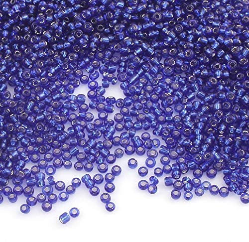 6500 Stücke Glas Rocailles Perlen 2mm Silbereinzug, Silber Gefüttert, 11/0, Pony Perlen, Silber ausgekleidet, Silver Lined Seed Beads (Royal Blau) von Perlin