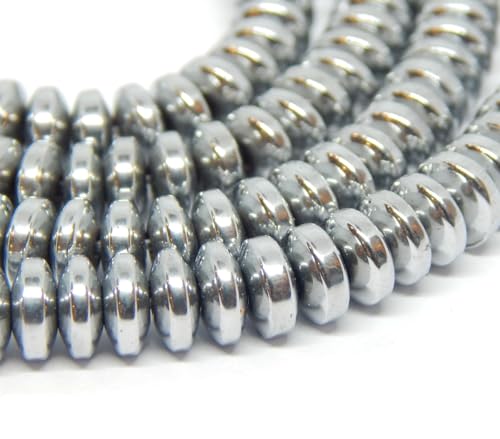 85 Stück Hämatitperlen Perlen 6mm x 2,5mm Flache Runde Abstandshalter Metallscheibe Münze nicht-magnetisch synthetischer Hämatit lose Perlen Charms (Silber) von Perlin