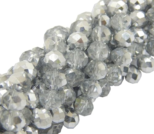85 Stück Tschechische Böhmische Kristallperlen 6mm Tschechische Perlen CZ Glasschliffperlen Facettierte Rondelle Kügelchen Glasperlen, 1 strang (Crystal Silber) von Perlin