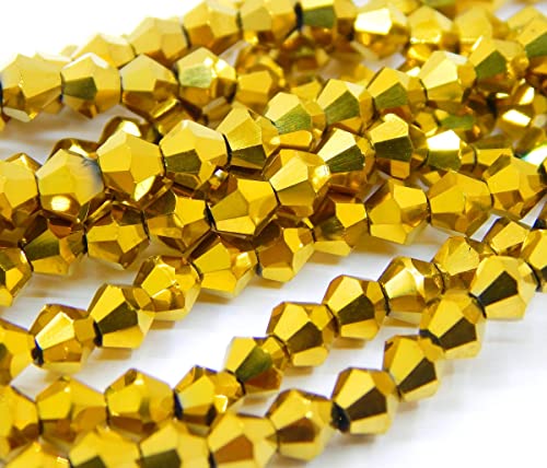 90stk Böhmische Kristallperlen 4mm Doppelkegel Tschechische Perlen Glasschliffperlen Glasperlen, Bicone Beads (Gold Metallic) von Perlin