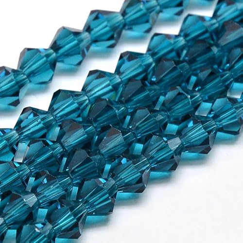 90stk Böhmische Kristallperlen 4mm Doppelkegel Tschechische Perlen Glasschliffperlen Glasperlen, Bicone Beads (Indicolite Blau) von Perlin