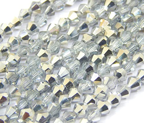 90stk Böhmische Kristallperlen 4mm Doppelkegel Tschechische Perlen Glasschliffperlen Glasperlen, Bicone Beads (Kristall Silber) von Perlin