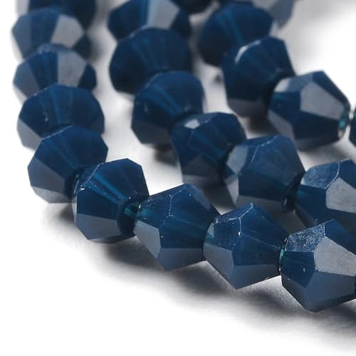 90stk Böhmische Kristallperlen 4mm Doppelkegel Tschechische Perlen Glasschliffperlen Glasperlen, Bicone Beads (Marine Blau Opak) von Perlin