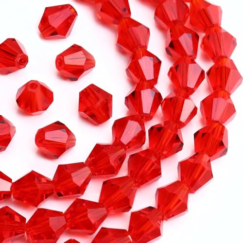 90stk Böhmische Kristallperlen 4mm Doppelkegel Tschechische Perlen Glasschliffperlen Glasperlen, Bicone Beads (Rot) von Perlin