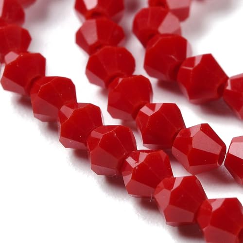 90stk Böhmische Kristallperlen 4mm Doppelkegel Tschechische Perlen Glasschliffperlen Glasperlen, Bicone Beads (Rot Opak) von Perlin