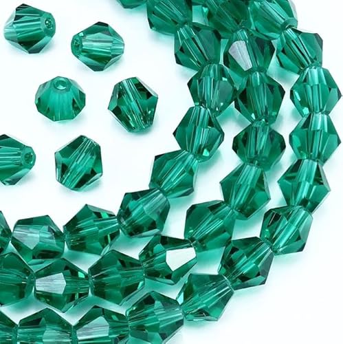 90stk Böhmische Kristallperlen 4mm Doppelkegel Tschechische Perlen Glasschliffperlen Glasperlen, Bicone Beads (Smaragdgrün) von Perlin