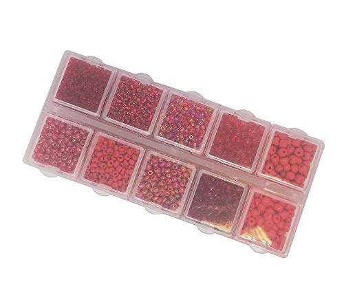 Rocailles Perlen Rot Set 2mm 3mm 4mm mit Sortierbox 120g Farbtöniges Glasperlen in Box Rund Perlenset Bastelset Perle zum auffädeln Miniperlen Indianerperlen von Perlin