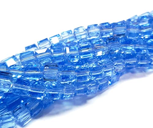 Böhmische Kristallperlen 4mm und 6mm Set Würfel Facettiert Tschechische Perlen Glasschliffperlen Zwischenperlen, Glasperlen Druckperlen (Blau, 4x4x4 mm 25 Stück) von Perlin