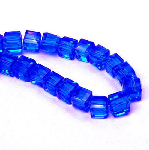 Böhmische Kristallperlen 4mm und 6mm Set Würfel Facettiert Tschechische Perlen Glasschliffperlen Zwischenperlen, Glasperlen Druckperlen (Blau Cobalt, 4x4x4 mm 25 Stück) von Perlin