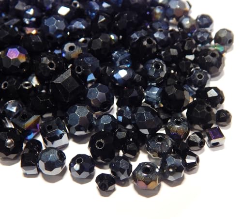 Böhmische Kristallperlen Glasperlen CZ Tschechische Glasschliffperlen 250 Stück Gemischte Größen Farbenmix Perlenset (Schwarz) von Perlin