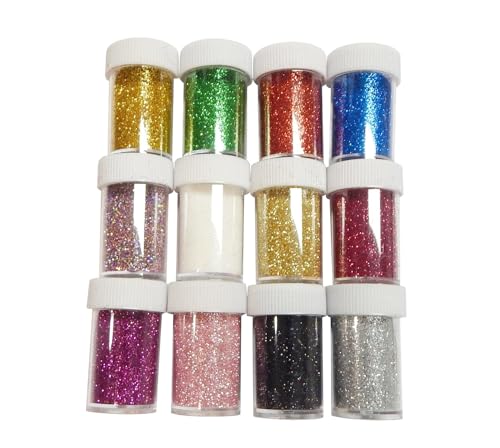 Craft Glitter 12 Streudosen Glitzerpulver Kreativset 168g für Weihnachtliche Bastelarbeiten und Dekorationen Glitzerpulver Kreativset (12 Farben) von Perlin