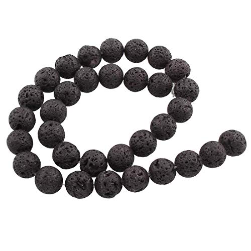 Edelstein Lava Perlen 12mm Rund Lavaperlen Schwarz Stein Naturstein Strang Schmuckperlen Halbedelstein für Schmuck Kette Armband L3 von Perlin