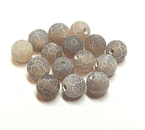 Edelstein Perlen 6mm 8mm 10mm Gefrostet Achat Stein Rund Naturstein Frosted Achatperle Halbedelstein Edelsteine Perle Schmuckstein (Grau, 10mm - 12Stück) von Perlin