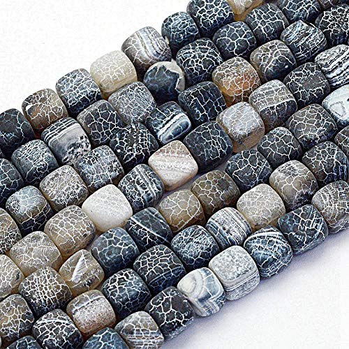 Edelstein Perlen 8mm Schwarz Gefrostet Achat Stein 12Stk Würfel Naturstein Frosted Achatperle Halbedelstein Edelsteine Perle mit Loch zum auffädeln Schmuckperlen Schmuckstein G170 von Perlin