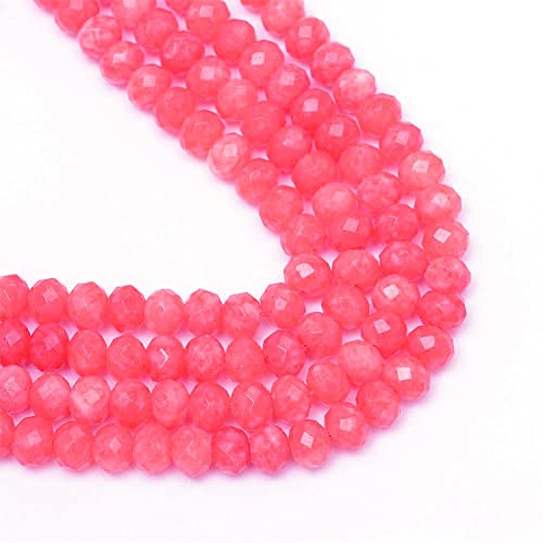 Edelstein Perlen Achat Stein 4mm 30Stk Facettiert Rondelle Edelsteine Halbedelstein Schmuckperlen Schmuckstein Kleine Perlen Kette (Pink) von Perlin