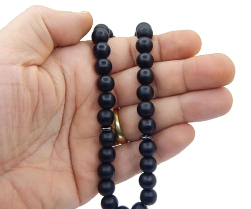 Gebetskette Gebetsperlen Tesbih Tasbih Tespih Misbaha Subha 33, 10mm Muslimisches Islamic Rosenkranz mit Matte Onyx Edelstein Schwarz Perlen Schmuck Armbänder Anbetungszubehör von Perlin