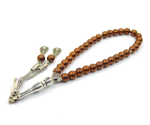 Gebetskette Gebetsperlen Tesbih Tasbih Tespih Misbaha Subha 33, Muslimisches Islamic Rosenkranz Armbänder Anbetungszubehör Hämatitperlen Edelstein Perlen Kugel 8mm (Bronze) von Perlin