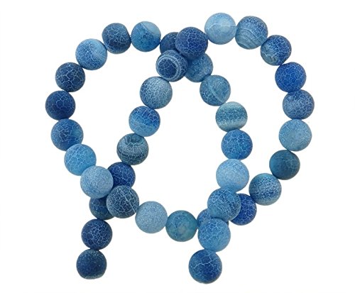 Gecrackt Achat Perlen Blau 10mm Rund Matt Edelstein Achat Stein Schmuck Kette Armband Agate Gemstone Beads R312 x2 von Perlin