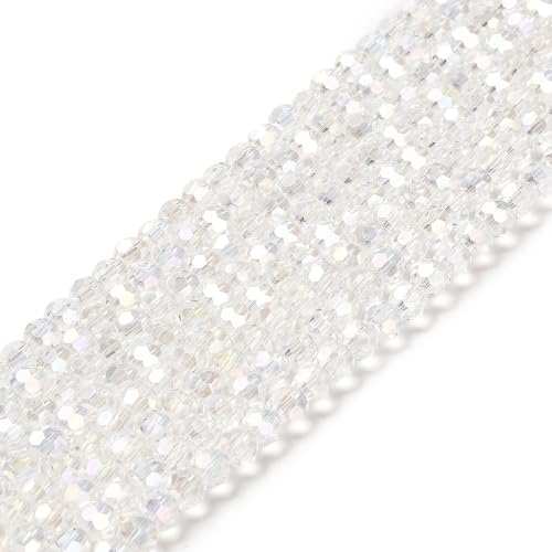 Glasperlen Tschechische Böhmische Rund Kristall Perlen 4mm CZ 90 Stück Facettierte Glasschliffperlen zum Auffädeln (Crystal AB) von Perlin