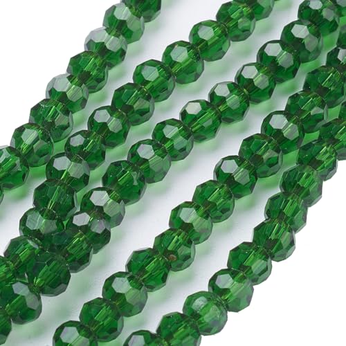 Glasperlen Tschechische Böhmische Rund Kristall Perlen 4mm CZ 90 Stück Facettierte Glasschliffperlen zum Auffädeln (Dunkel Grün) von Perlin