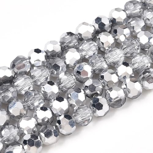 Glasperlen Tschechische Böhmische Rund Kristall Perlen 4mm CZ 90 Stück Facettierte Glasschliffperlen zum Auffädeln (Silber Crystal) von Perlin