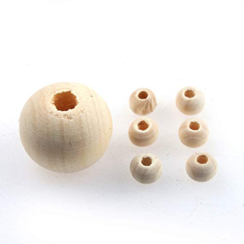 Holzperlen Natur Wählbare Größe von 6mm 8mm 10mm 12mm 14mm 16mm 18mm 20mm Rund Unbehandeltem Kugel Holz Perlen zum fädeln Holzkugeln (6mm, 100 Stück) von Perlin