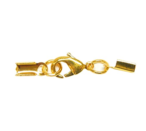 Karabiner mit Endkappen Verschluss, 5 Set, Messing Ende Verschlüsse Endstück für ca. 1,5/2/2,5 mm Ketten-Verschluß mit Öse (Gold) von Perlin