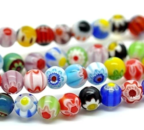 MILLEFIORI GLASPERLEN Handgearbeitete RUND 10mm 37stk MEHRFARBIG 1 STRANG Bunt Gemischte Farbe D83H von Perlin