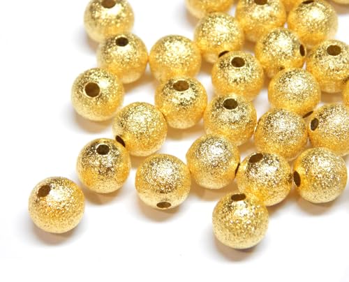 Messing Perlen Sternstaubperlen Stardust Metallperlen 4/6/8 mm Rund Spacer Zwischen Perlen (Gold - 50Stück, 4mm) von Perlin