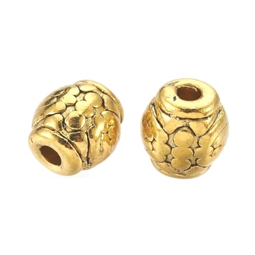 Metallperlen Zwischenperlen Spacer Perlen mit Loch Farbe Gold Schmuckzubehör Charms für Armbänder Anhänger Bastelperlen zum Auffädeln (Oval 50stk 6 x 6 mm) von Perlin