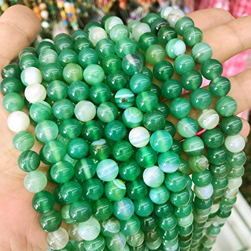 Natur Edelstein Streifen Lace Achat Perlen, 8mm 6mm 4mm, Poliert und Matt, Kugelform Schmuckperlen (6mm 18 Stück, Grün Poliert) von Perlin