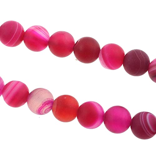 Natur Edelstein Perlen Streifen Lace Achat, 4/6/8 mm, Kugelform Schmuckperlen für Schmuck Armband Kette Schmuckherstellung (4mm 25 Stück, Pink Fuchsia Matt) von Perlin