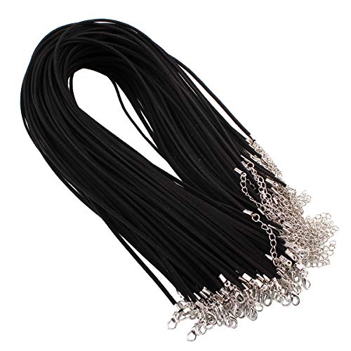 Perlin 10stk. Halsband Velour Lederband Halskette 46cm Schmuckband Kette mit Karabinerverschluss und Verlängerungskette Band Halsketten für DIY Schmuck Herstellung (Schwarz) von Perlin