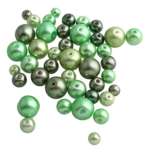Perlin - 200g Glaswachsperlen Glasperlen Wachsperlen Konvolut Kugel Grün Mix Set 4 6 8 10 12 mm Bastelset Perlenset Perlenmischung Schmuckperlen zum Fädeln Glass Pearl Beads D37 von Perlin