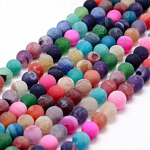 Perlin - 30stk. Frosted Matt Achat Edelstein Perlen Natur Bunte Mix 8mm Rund Edelsteine Halbedelstein Schmuckstein Schmuckperlen Bastelperlen R148 x2 von Perlin