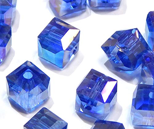 Perlin - 60Stk Glasperlen Tschechische Kristall Perlen Sapphire Blau AB Farbe 6x6 mm Würfel Glasschliffperlen Schmuckperlen Kinder-perlen X222 x3 von Perlin