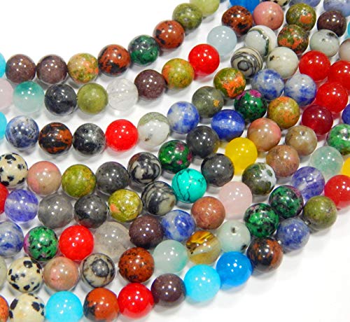 Perlin - Edelstein Mix Strang Perlen 4mm Bastel-Set 95stk Rund Quarz, Aventurin, Bronzit, Amethyst, Jade, Jaspis, Sodalith, Unakit, Türkis, Rubin in Zoisit, Obsidian, Achat G692 von Perlin