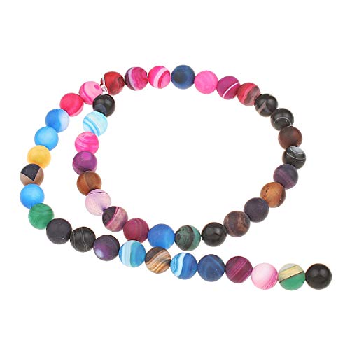 Perlin Edelstein Perlen Achat Stein Mix Farben Bunte Set 6mm Rund 36 stk Gefrostet Kugeln Frosted Perle mit Loch zum auffädeln Schmuckperlen von Perlin